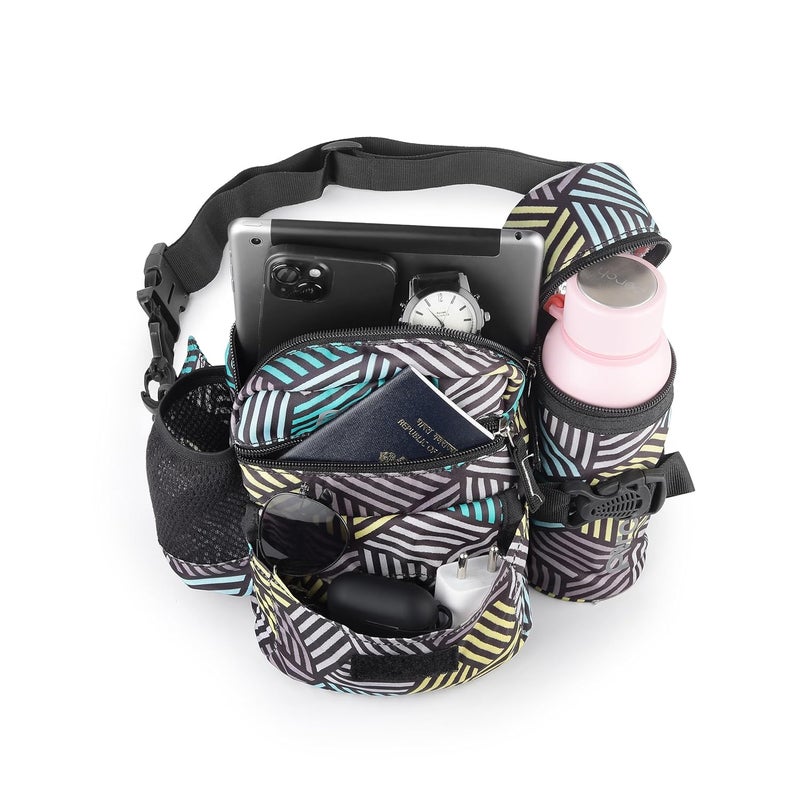 perch Waist Bag with Insulated (Hot and Cold) Detachable Bottle Holder-Multi-Utility Travel Sling Bag for Men - Perfect for Hiking, Trekking, and Camping -Water Resistant (Multicolor Stripes) - Image 2