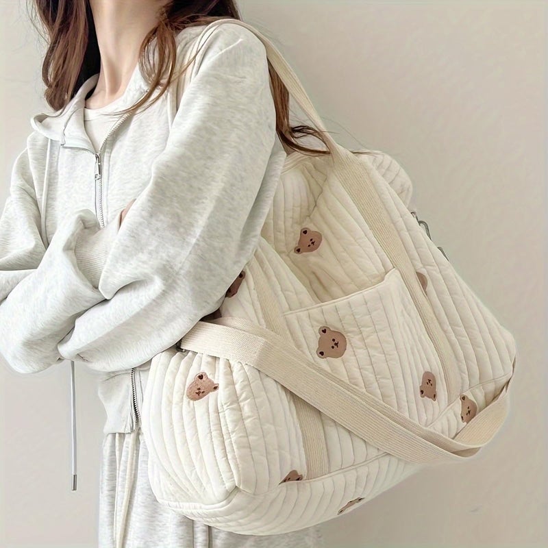 BBIQI BBIQI Quilted Duffle Bag for Women Teddy Bear Duffel Bags for Travel Cute Weekender Bags Baby Hospital Bag - Image 2