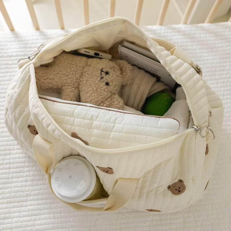 BBIQI BBIQI Quilted Duffle Bag for Women Teddy Bear Duffel Bags for Travel Cute Weekender Bags Baby Hospital Bag - Image 3