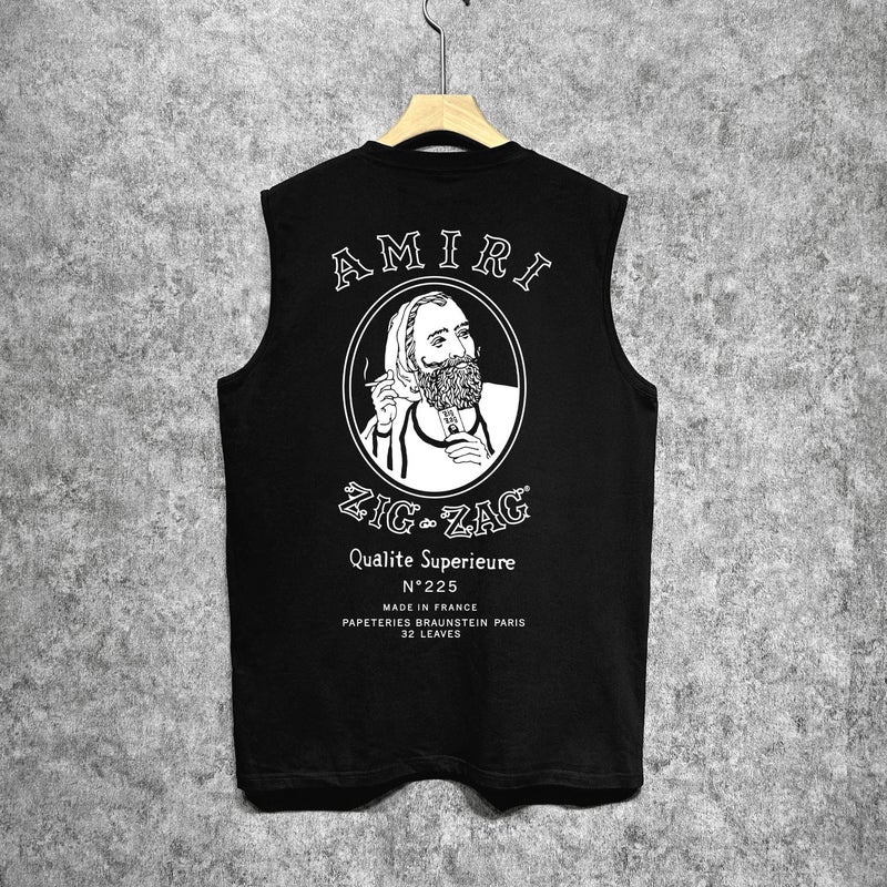 Amiri Trendy Brand Vintage American Washed Printed Waistcoat For Men And Women - Image 4