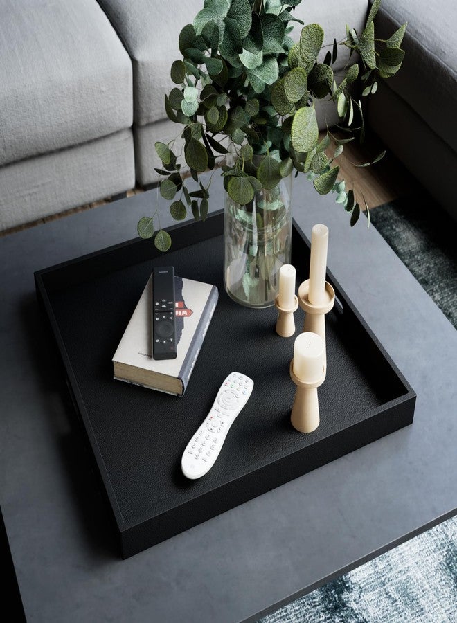 Hanobe Square Large Ottoman Tray: Extra Large Black Serving Tray for Ottomans Big Leather Decorative Tray with Handles for Coffee Table Living Room 22" x 22" - Image 4