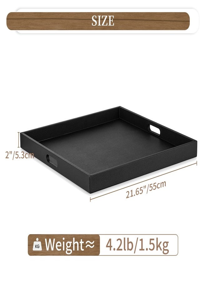 Hanobe Square Large Ottoman Tray: Extra Large Black Serving Tray for Ottomans Big Leather Decorative Tray with Handles for Coffee Table Living Room 22" x 22" - Image 5