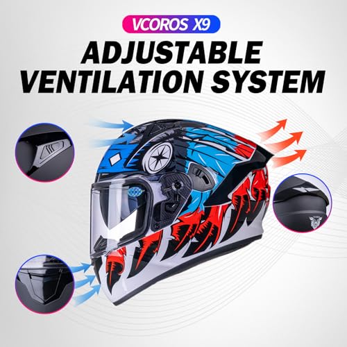 VCOROS Full Face Motorcycle Helmet X9 with Inner Sun Visor DOT Approved Motorbike Moto Street Bike Racing Helmet(Indian-Eagel, M) - Image 3