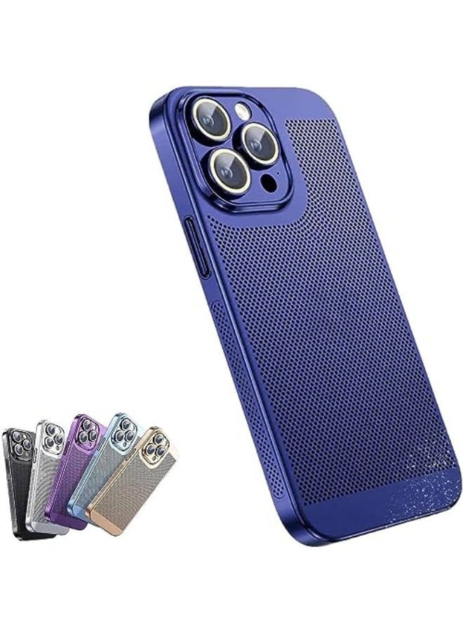 LANUOP New Heat Dissipation Plating Fine Hole Protector Phone Case, Electroplating Heat Dissipation Phone Case for iPhone 14/13/12/11/Pro/ProMax, Shiny Cooling Breathable Case (12 PRO,Navy Blue)