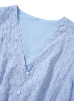 Take Two Casual Blue Solid Ruffle Sleeve V Neck Midi Dress  - Image 4