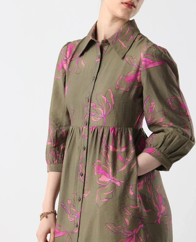 Rareism Women's Printed Maxi Tier Shirt Dress