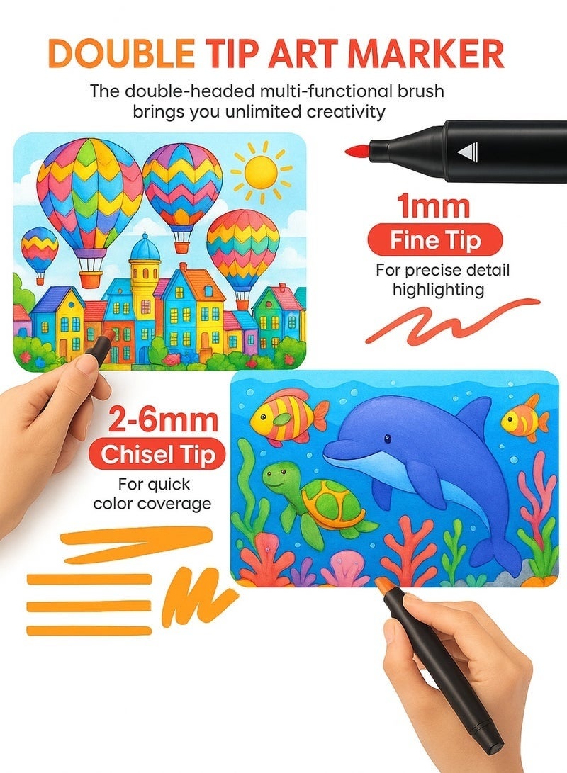 36 Colors Dual Tip Alcohol Markers Set – Professional Art Drawing and Coloring Pens with Fine and Chisel Tips for Sketching Shading Anime Manga Illustration and Fashion Design – Fast Drying Blendable Colored Markers with Carrying Case for Kids Adults Artists Students and Creative Projects - Image 4