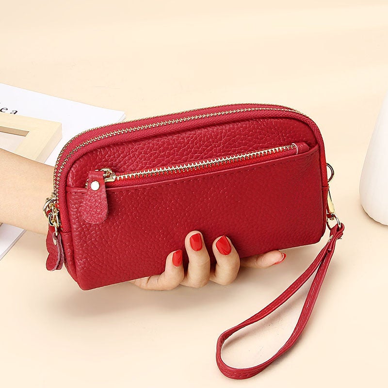 2021 New Womens Leather Clutch Large Capacity Fashion Wallet Red 