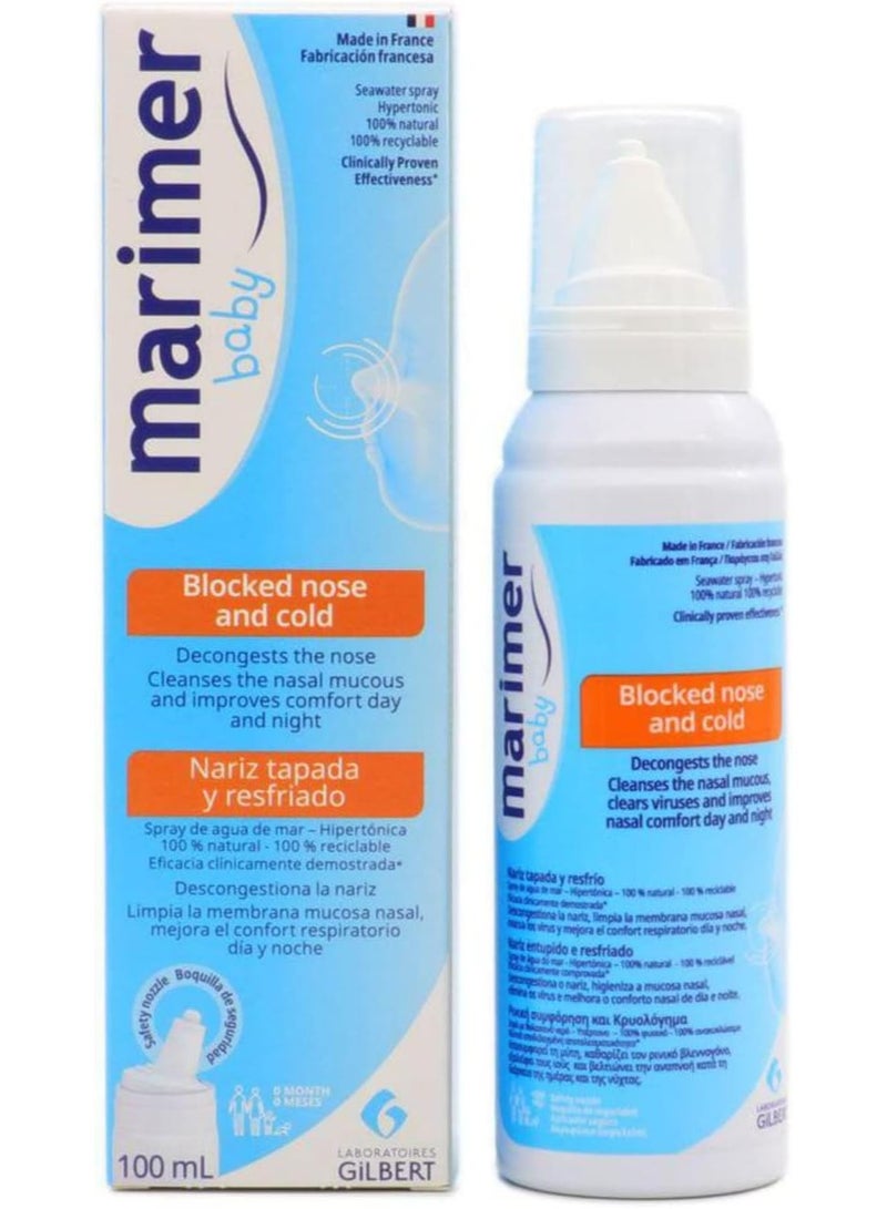 Marimer Baby Blocked Nose and Cold Spray 100ml – Natural Seawater Nasal Spray for Babies