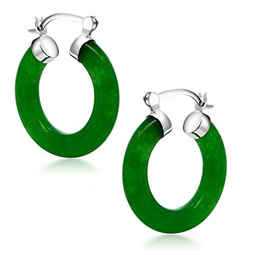 Gem Stone King Green Jade Hoop Earrings | 925 Sterling Silver | 1/2 Inch Diameter | Classic Hoop Earrings With Hinge and Notched Post - Image 3