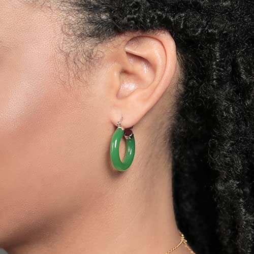 Gem Stone King Green Jade Hoop Earrings | 925 Sterling Silver | 1/2 Inch Diameter | Classic Hoop Earrings With Hinge and Notched Post - Image 4