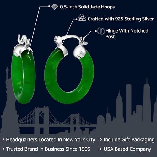 Gem Stone King Green Jade Hoop Earrings | 925 Sterling Silver | 1/2 Inch Diameter | Classic Hoop Earrings With Hinge and Notched Post - Image 2
