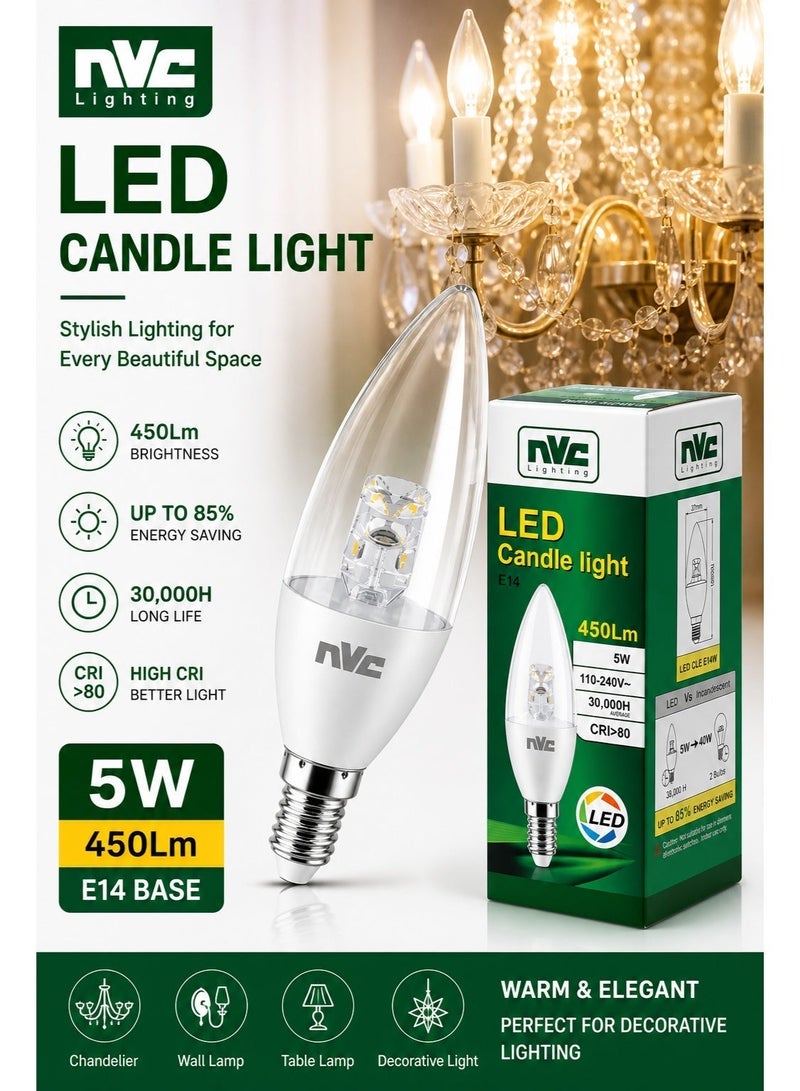 NVC Candle Light LED CLE 5W 2700K E14 Ultra Warm Decorative Lighting (Chandeliers / Wall Lamps / Bedroom Ambience) - Image 3
