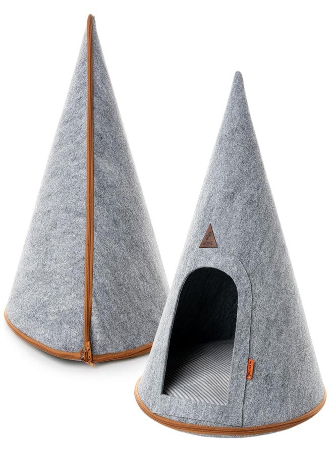 SAVUK Pet Tent Cat Dog House Felt Cave Bed with Cushion&Bag Decorative Foldable Igloo Hut Teepee Small and Medium Suitable for Travel Warm in Winter Cool in Summer 16"x16"18" Grey (Gray, Small) - Image 3