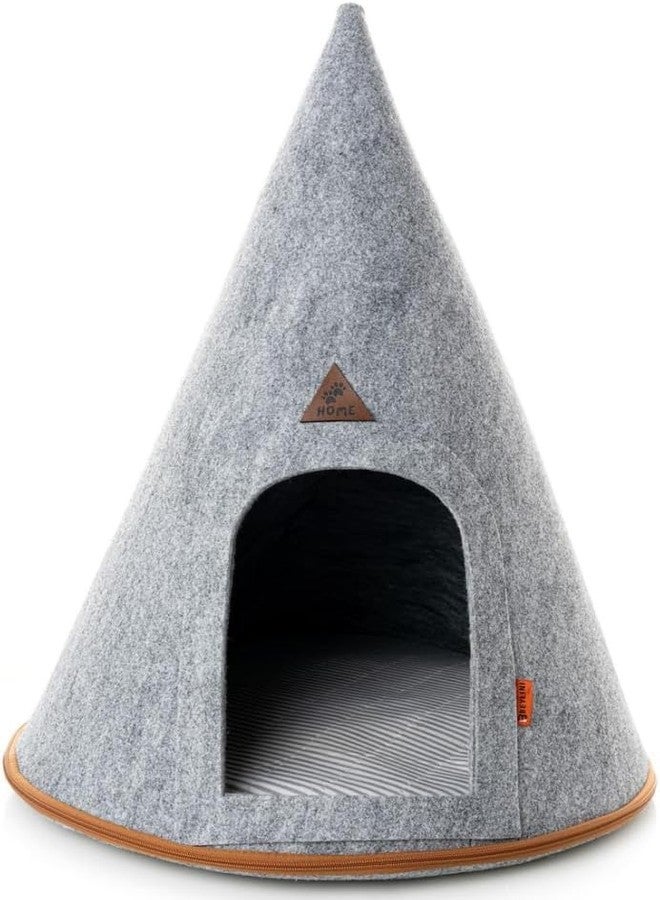 SAVUK Pet Tent Cat Dog House Felt Cave Bed with Cushion&Bag Decorative Foldable Igloo Hut Teepee Small and Medium Suitable for Travel Warm in Winter Cool in Summer 16"x16"18" Grey (Gray, Small) - Image 1