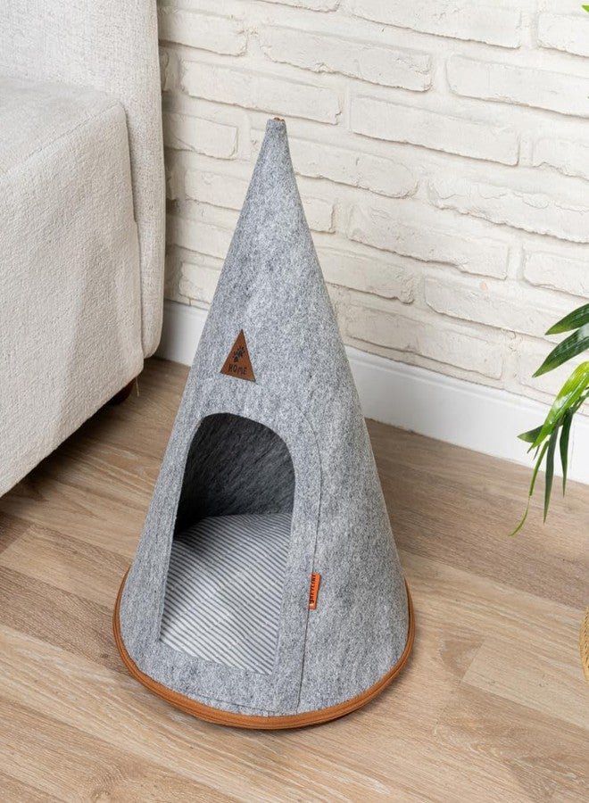 SAVUK Pet Tent Cat Dog House Felt Cave Bed with Cushion&Bag Decorative Foldable Igloo Hut Teepee Small and Medium Suitable for Travel Warm in Winter Cool in Summer 16"x16"18" Grey (Gray, Small) - Image 2
