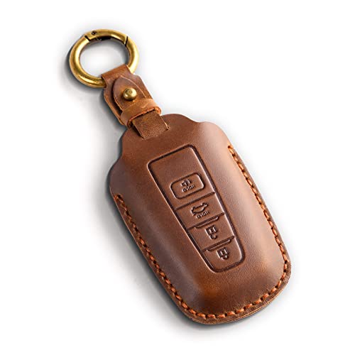 OFFCURVE Key Fob Cover Leather Car Key Cover 3/4 Buttons, Key Fob Protector Car Key Case Compatible with Toyota Camry Corolla Highlander RAV4 Avalon Prius C-HR GT86 4Runner Tundra Prado Tacoma (Brown) - Image 1
