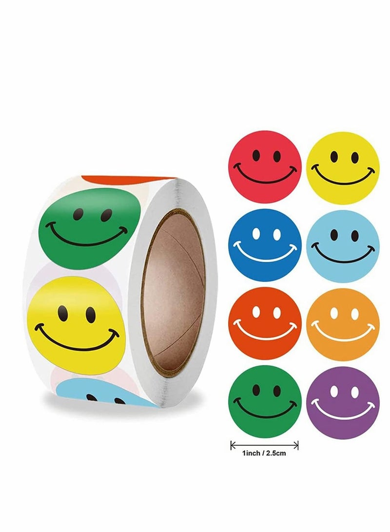 SYOSI Smile Face Stickers Roll, Reward Stickers for Teachers Kids, Happy Face Rewards Stickers Circle Dots Stick Labels, Water Bottles, School, Home Etc, Party Supplies Stickers  - Image 1