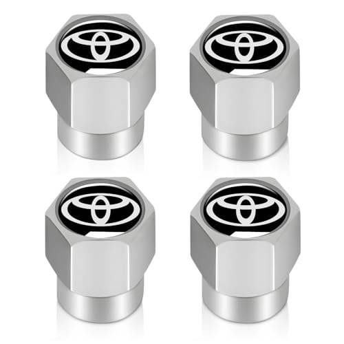 XIGRALUCK Tire Valve Stem Cap for Toyota Metal Tire Stem Cover with Belt O-Ring Air caps Sports Accessories 4 Pack Black - Image 1