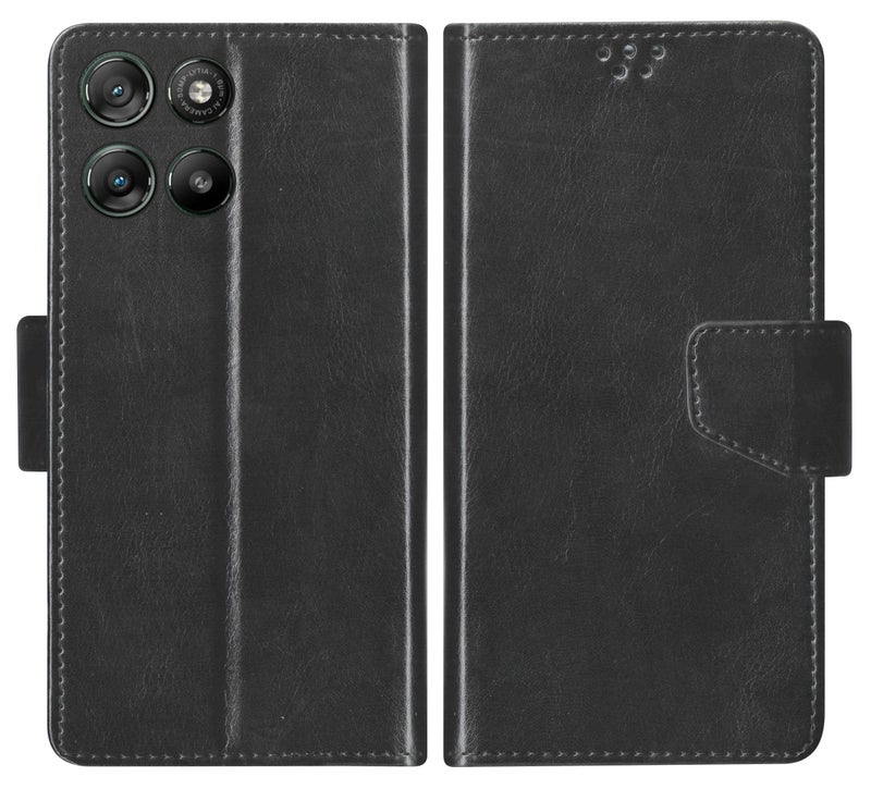 SBMS Flip Cover for Motorola Moto G67 Power 5G / Moto G57 Power Back Cover Case with Magnatic Closure | Genuine Leather Finish | Inbuilt Stand | Card & Money Pocket | Wallet Style Case (Black) - Image 1