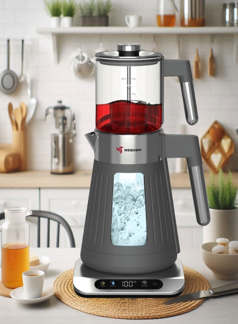 MEBASHI Tea Maker, 1.7 L Kettle, 0.8 L Teapot, 4 Functional Settings, 1500 W, (ME-TM306) (Grey) - Image 2