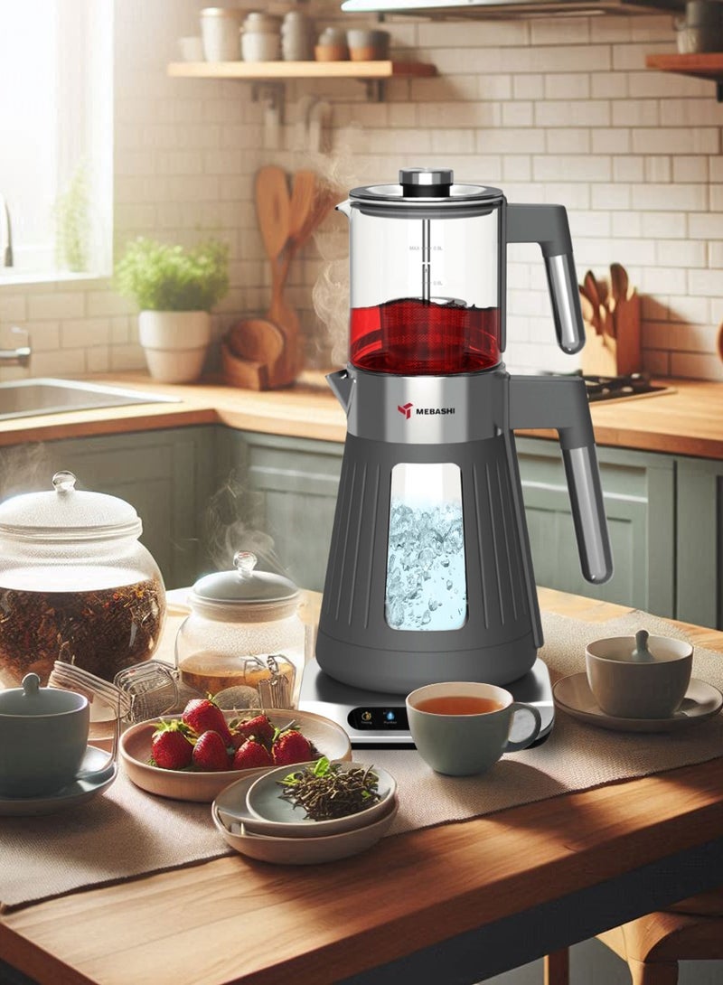 MEBASHI Tea Maker, 1.7 L Kettle, 0.8 L Teapot, 4 Functional Settings, 1500 W, (ME-TM306) (Grey) - Image 3