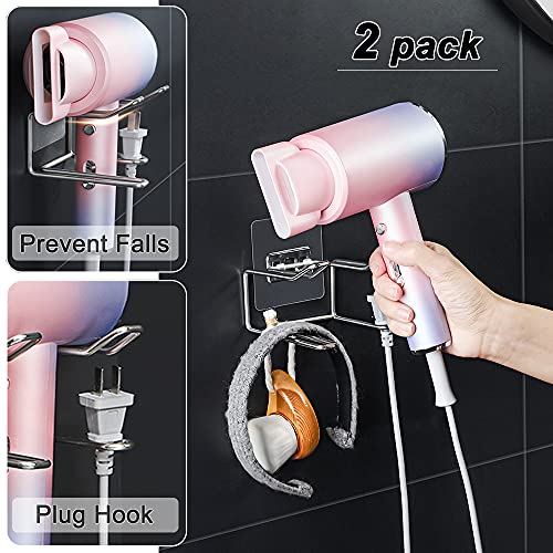 CenterZ 2 Pack Hair Dryer Holder, Wall Mount Self Adhesive Waterproof Blow Dryer Rack Storage Organizer Hanger, Compatible with Dyson and Most Hair Blower Appliance, Brush, Curling Iron, Straightener - Image 2