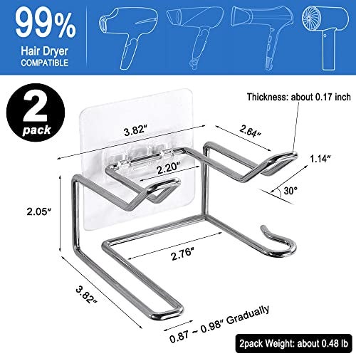 CenterZ 2 Pack Hair Dryer Holder, Wall Mount Self Adhesive Waterproof Blow Dryer Rack Storage Organizer Hanger, Compatible with Dyson and Most Hair Blower Appliance, Brush, Curling Iron, Straightener - Image 5