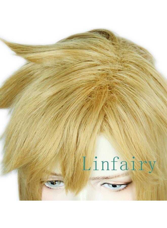Linfairy Short Blonde Wig Halloween Cosplay Wig For Men Braid with 2 Elf Ear - Image 2