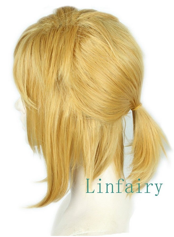 Linfairy Short Blonde Wig Halloween Cosplay Wig For Men Braid with 2 Elf Ear - Image 4