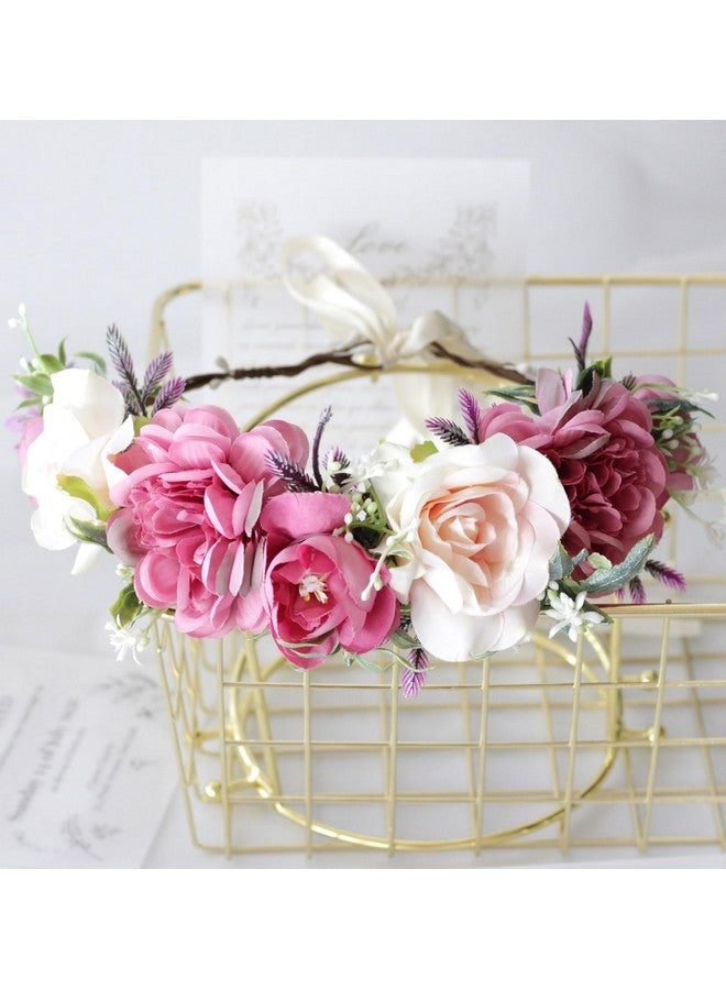 Vivivalue Fairy Floral Crown Even Headband Flower Headpiece Woodland Forest Elf Circlet For Women Girls Halloween Renaissance Wedding Bridal Cosplay Prom Photo Props Pink - Image 2