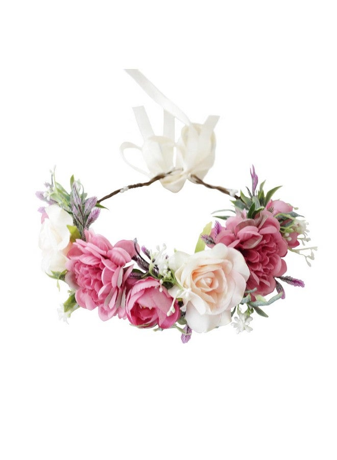 Vivivalue Fairy Floral Crown Even Headband Flower Headpiece Woodland Forest Elf Circlet For Women Girls Halloween Renaissance Wedding Bridal Cosplay Prom Photo Props Pink - Image 1