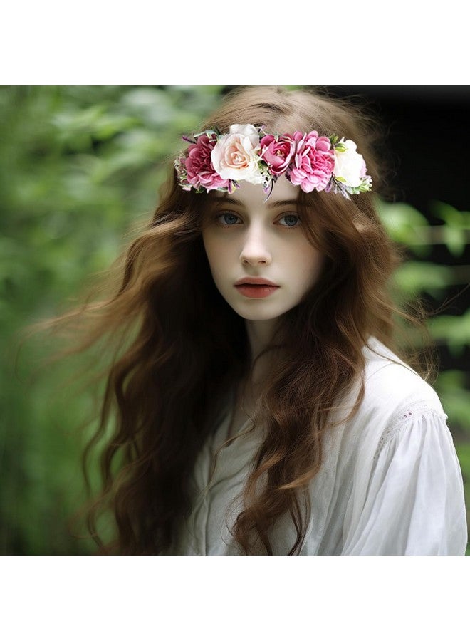 Vivivalue Fairy Floral Crown Even Headband Flower Headpiece Woodland Forest Elf Circlet For Women Girls Halloween Renaissance Wedding Bridal Cosplay Prom Photo Props Pink - Image 4