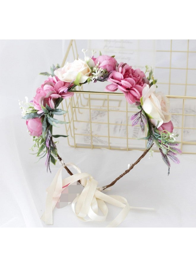 Vivivalue Fairy Floral Crown Even Headband Flower Headpiece Woodland Forest Elf Circlet For Women Girls Halloween Renaissance Wedding Bridal Cosplay Prom Photo Props Pink - Image 3