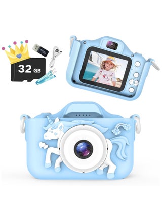 1080P Kids Camera, Children Digital Video Camcorder Camera with Unicorn SoftSilicone, Digital Multi-Functional Child Camera, with 2Inch Screen 20MP 32GB Card Toys for 3-10 Years kids (Blue) - pzsku/Z83F8B0AC61390D5A33EBZ/45/_/1711702528/6d85bfe4-84ed-4789-a628-58128d5a5b83