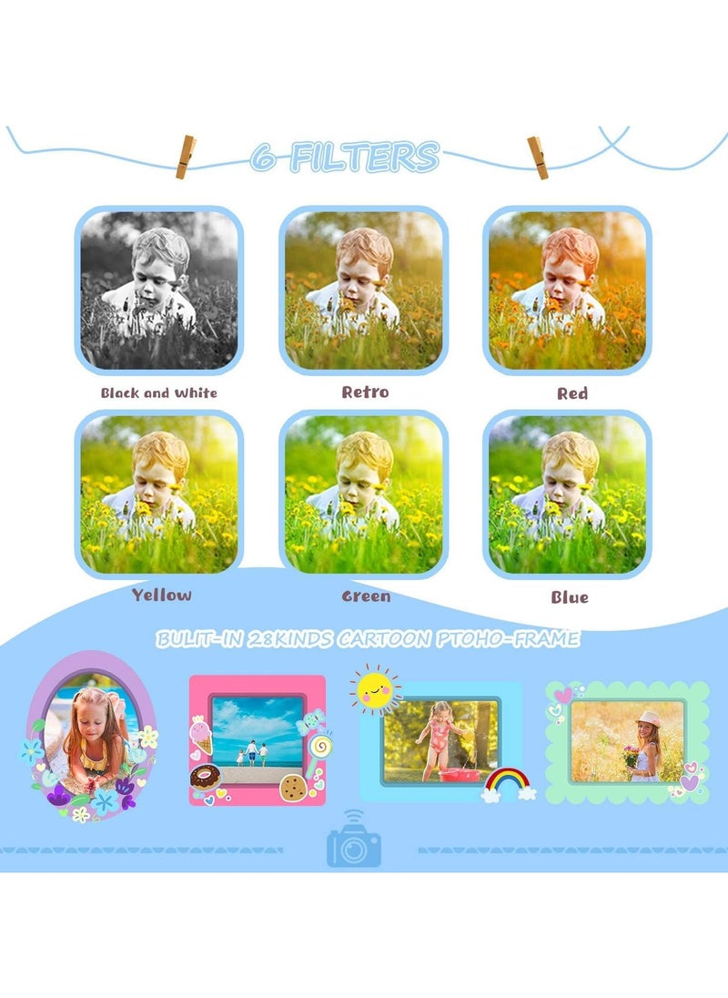 1080P Kids Camera, Children Digital Video Camcorder Camera with Unicorn SoftSilicone, Digital Multi-Functional Child Camera, with 2Inch Screen 20MP 32GB Card Toys for 3-10 Years kids (Blue)