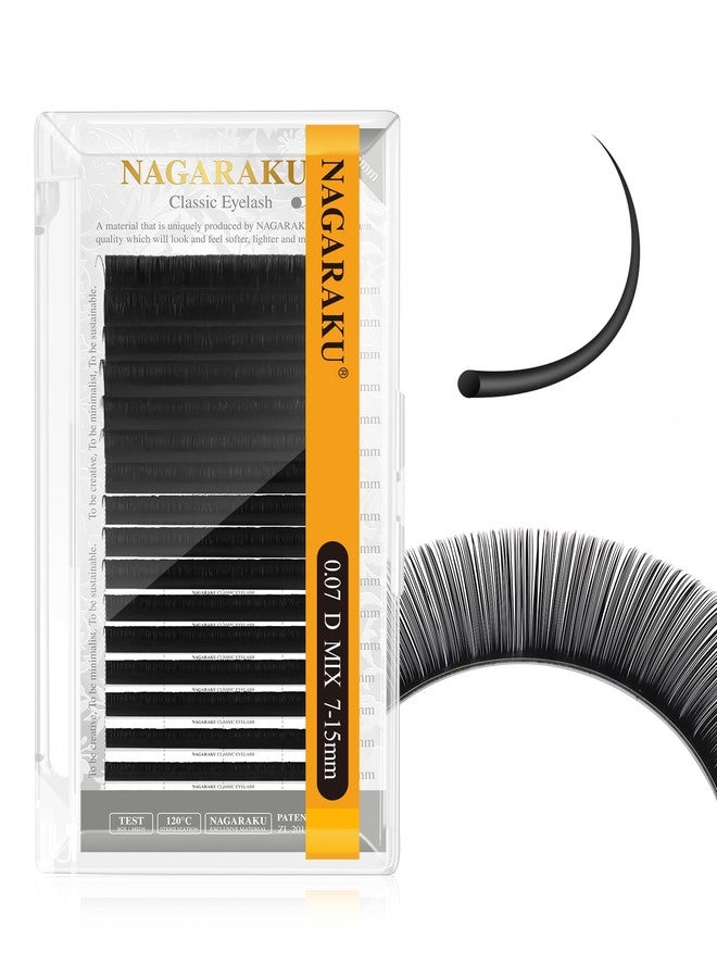 NAGARAKU Eyelash Extensions Individual Lashes 0.07mm D curl 7-15mm Mix Tray Classic Matte Black Soft Natural Faux Mink 16 rows - Image 1