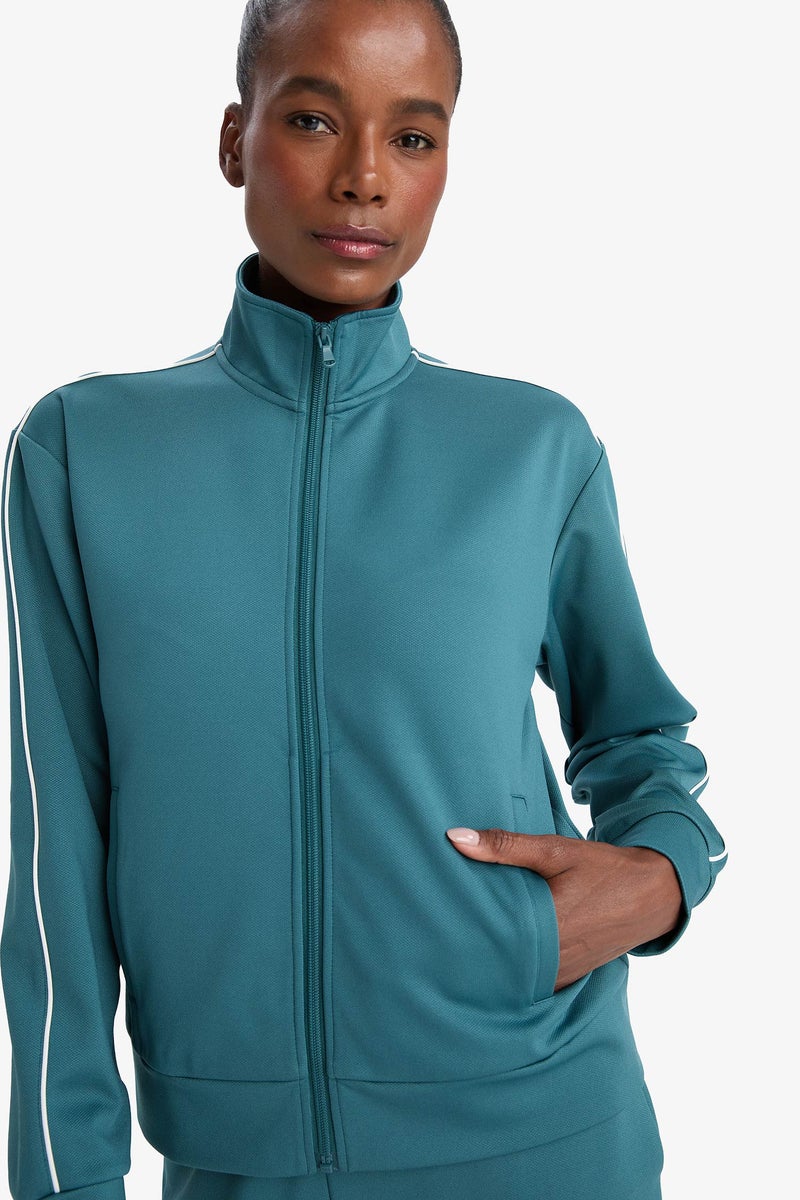 DeFacto Green Woman Standard Fit High Neck Soft Inside Zip-Up Sweatshirt Casual - Image 1