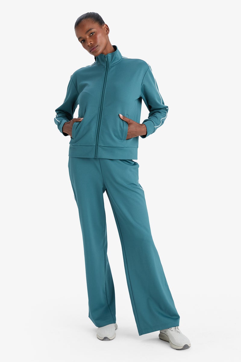 DeFacto Green Woman Standard Fit High Neck Soft Inside Zip-Up Sweatshirt Casual - Image 2