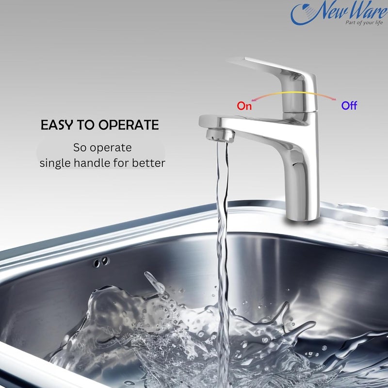 NEW WARE New Ware Chrome Finish Brass Short Body Single Handle Pillar Tap for Wash Basin Table Top Tap Spout for BathtubKitchen SinkSink Bowl HotCold Water Faucet for Home Kitchen - Image 2