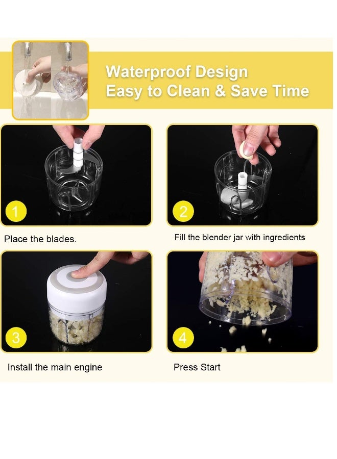 مطحنة ثوم كهربائية صغيرة، معالج طعام صغير، خلاط طعام محمول لاسلكي بتقنية الشحن USB، معالج غذائي صغير لفرم الفواكه والخضار والثوم والبصل (250 مل) - Image 4