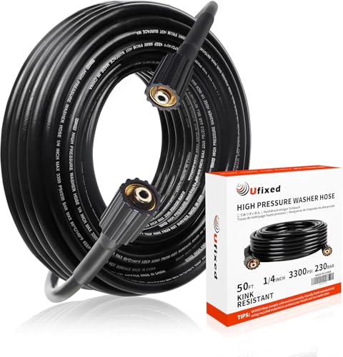 Ufixed 14 Pressure Washer Hose 50FT M2214 3600psiQuick Connect360 SwivelKinkresistantSuit for Main Pressure WasherBlack - Image 1