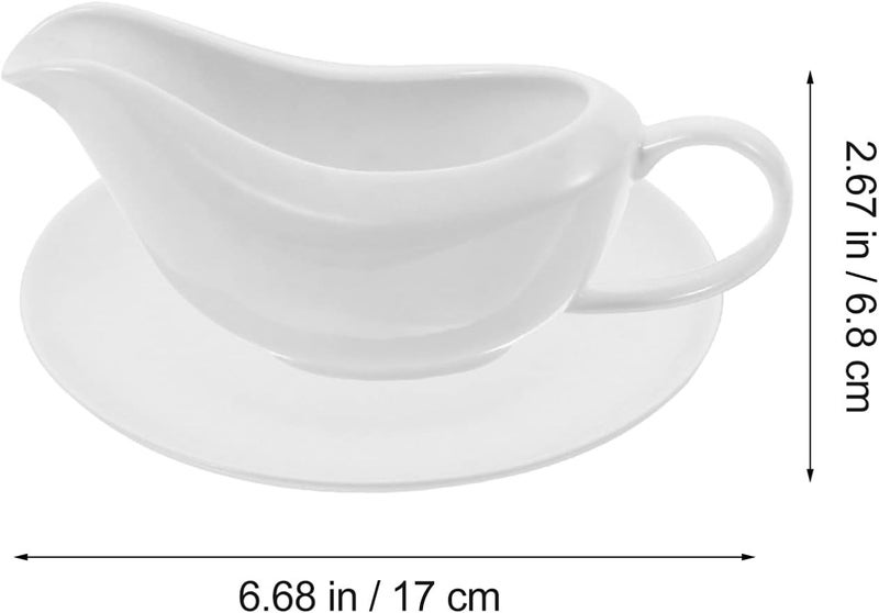 Creamer Pitcher Sauce Pourer Sauce Boat with Saucer Gravy Boat and Tray Ceramic Gravy Pourer for Salad Dressings Broth Creamer Pepper Dishes Gravy Holder Coffee Creamer - Image 2