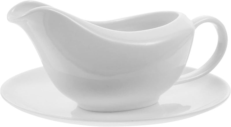 Creamer Pitcher Sauce Pourer Sauce Boat with Saucer Gravy Boat and Tray Ceramic Gravy Pourer for Salad Dressings Broth Creamer Pepper Dishes Gravy Holder Coffee Creamer - Image 1