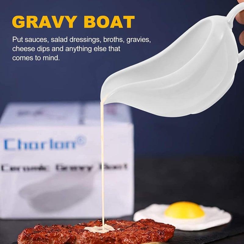 Creamer Pitcher Sauce Pourer Sauce Boat with Saucer Gravy Boat and Tray Ceramic Gravy Pourer for Salad Dressings Broth Creamer Pepper Dishes Gravy Holder Coffee Creamer - Image 4