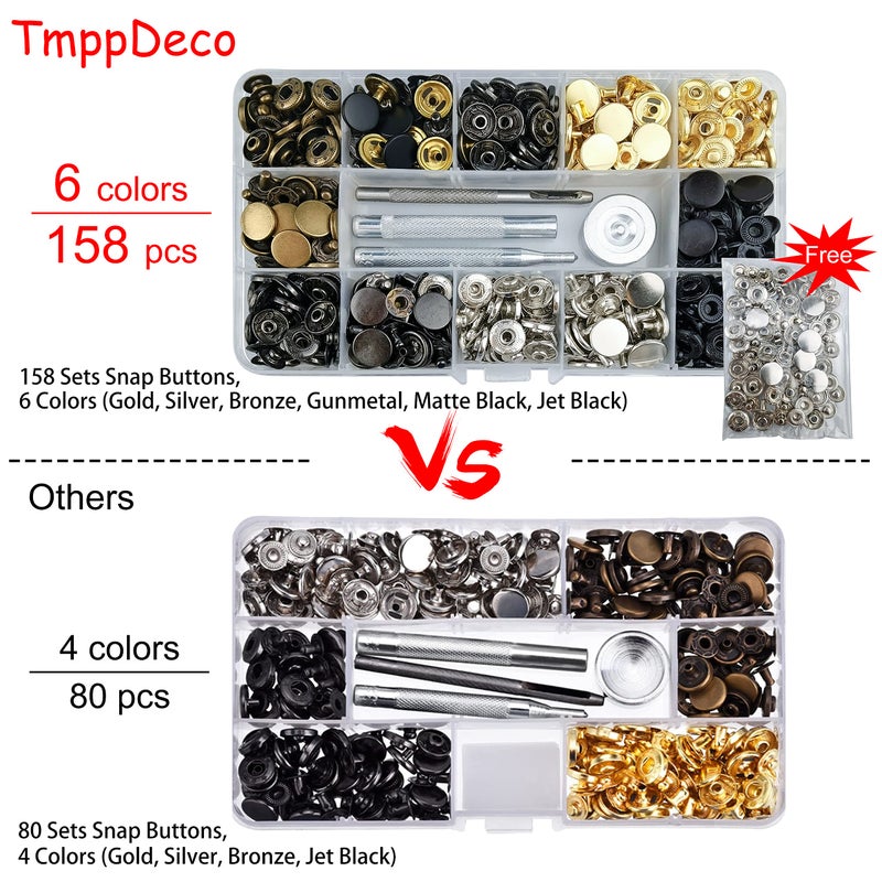 TmppDeco 158 Sets Brass Snaps 12.5mm With 4 Setting Tools, 6-Color Snap Buttons, No Sewing, Clothes, Jackets, Leather, Jeans Bracelets, Bags - Image 3