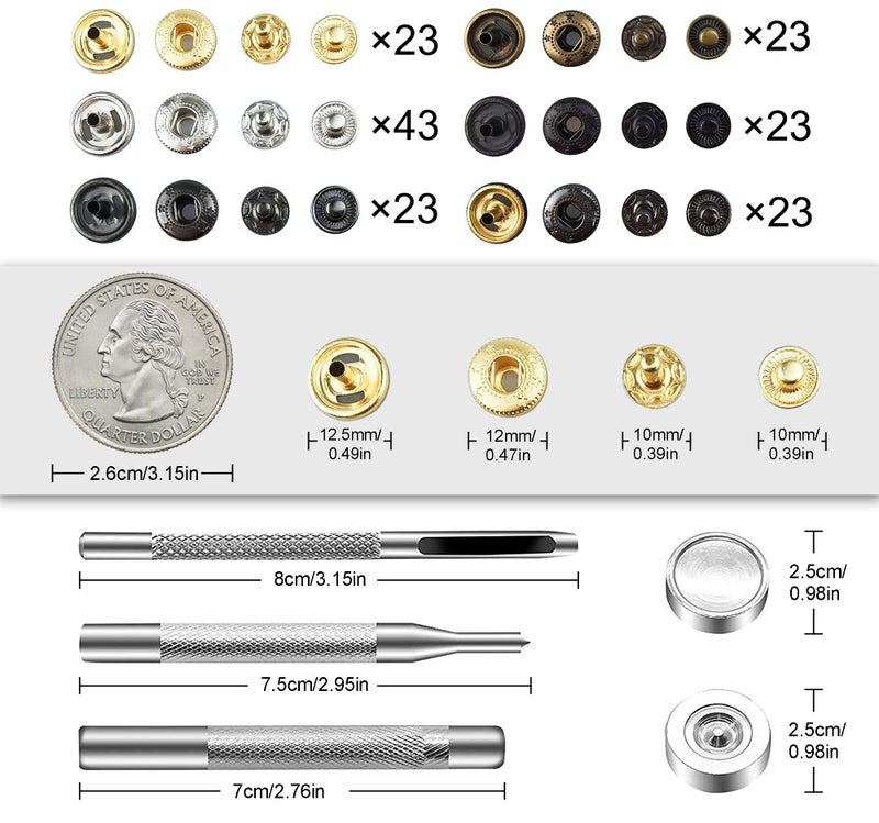 TmppDeco 158 Sets Brass Snaps 12.5mm With 4 Setting Tools, 6-Color Snap Buttons, No Sewing, Clothes, Jackets, Leather, Jeans Bracelets, Bags - Image 2