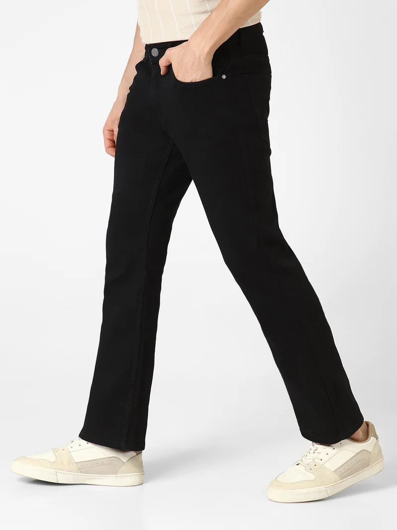 Urbano Fashion Men's Black Washed Bootcut Jeans Stretchable