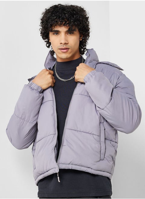 Padded Puffer Jacket With Hood Detail