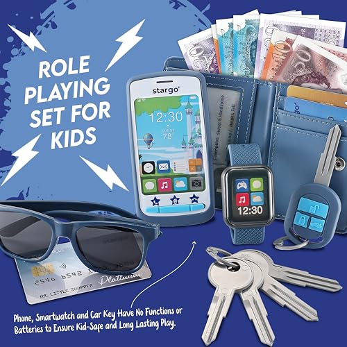 Star Princess Play Wallet for Boys with Money and Pretend Play Toys, Cellphone, Smartwatch, Keys, Sunglasses, Toddler Wallet for Kids Ages 3 4 5 6 7 8 9 10 11 12 - Grown Up Pretend Play Set for Kids - Image 4